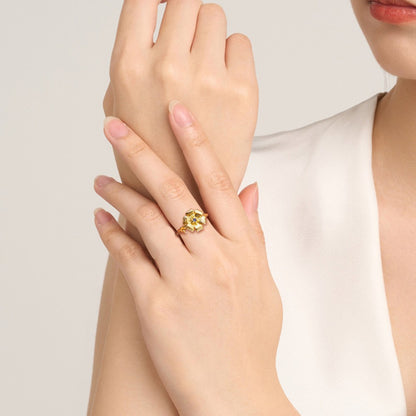 Custom Birth Flower Ring with Birthstone, Sterling Silver 925 Statement Floral Ring, Best Friend/Birthday/Mother's Day Gift for Her/Mother/Grandma