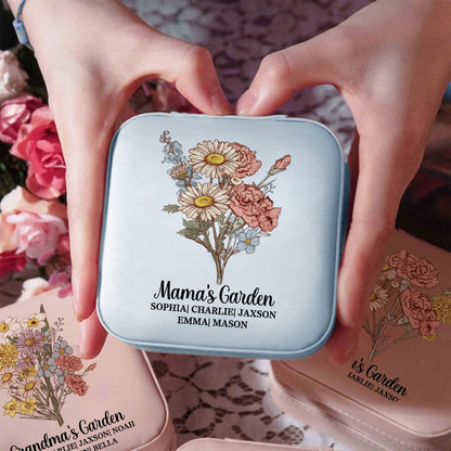 Personalized Vintage Birth Flower Jewelry Box, Custom Name Leather Travel Jewelry Case, Birthday/Mother's Day/Anniversary Gift for Mom/Grandmom/Her