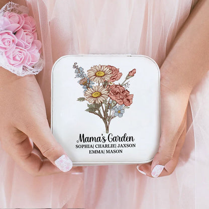 Personalized Vintage Birth Flower Jewelry Box, Custom Name Leather Travel Jewelry Case, Birthday/Mother's Day/Anniversary Gift for Mom/Grandmom/Her