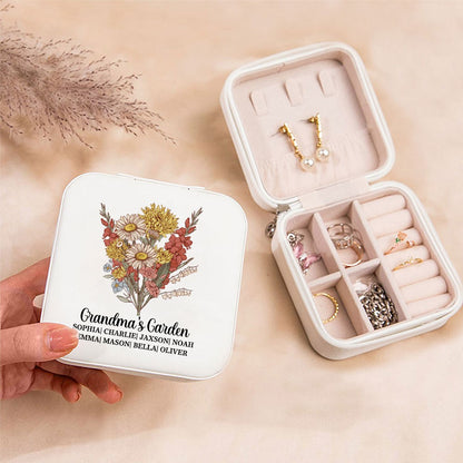 Personalized Vintage Birth Flower Jewelry Box, Custom Name Leather Travel Jewelry Case, Birthday/Mother's Day/Anniversary Gift for Mom/Grandmom/Her