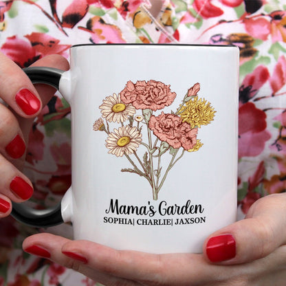 Personalized Grandma's Garden Ceramics Mug, Custom Colorful Birth Flower Bouquet Mug, Mother's Day/Birthday Gifts for Mom/Grandmom/Family