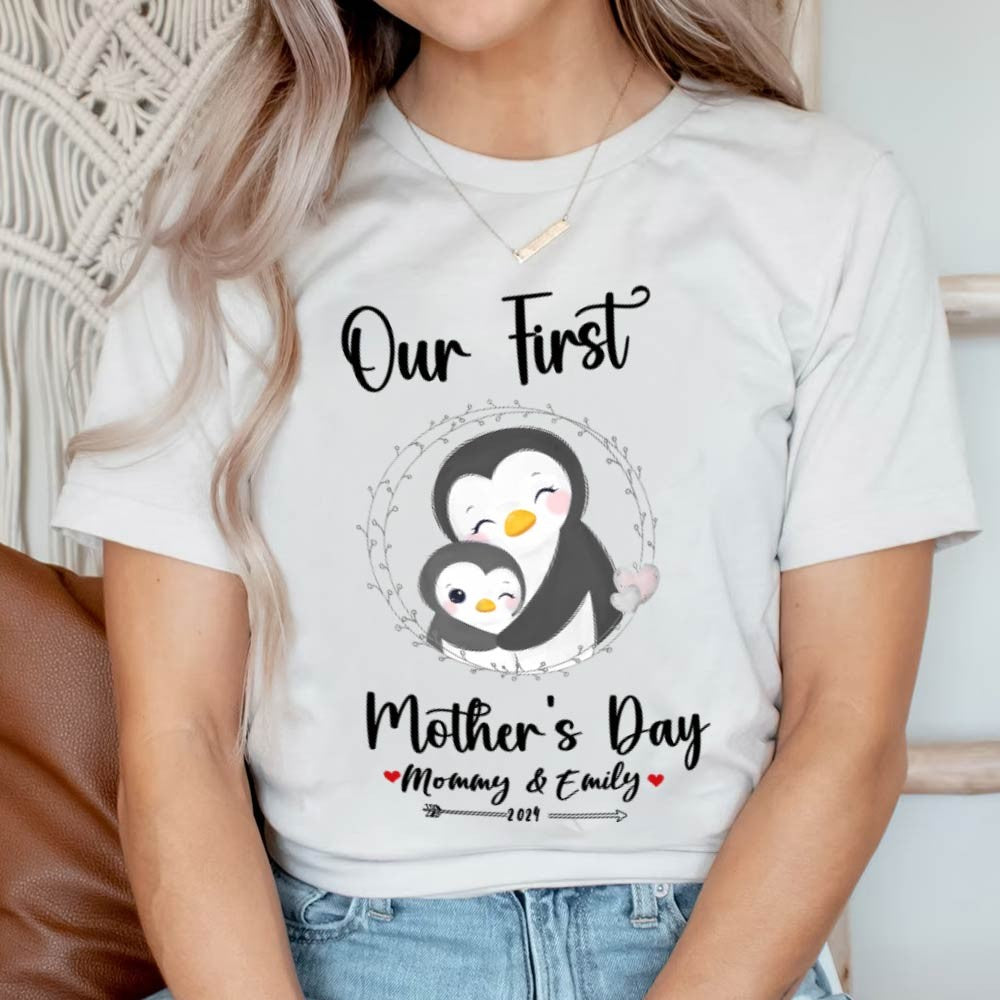 Our First Mother's Day Mom and Baby Set/Matching Shirt, Mummy and Baby Gift, Mama Baby Penguins, T-shirt Bodysuit Romper Babygrow Vest Set, New Mom Gift, Mother's Day Gift