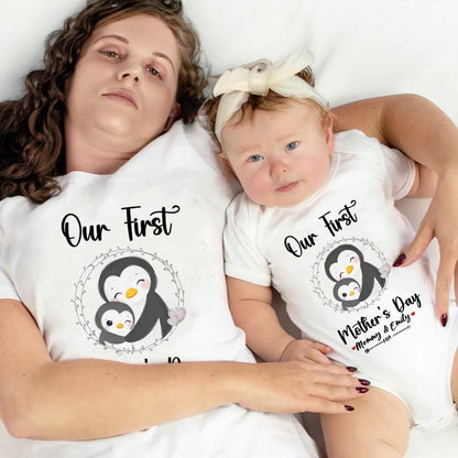 Our First Mother's Day Mom and Baby Set/Matching Shirt, Mummy and Baby Gift, Mama Baby Penguins, T-shirt Bodysuit Romper Babygrow Vest Set, New Mom Gift, Mother's Day Gift