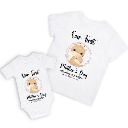 Our First Mother's Day Mom and Baby Set/Matching Shirt, Mummy and Baby Gift, Mama Baby Giraffes, T-shirt Bodysuit Romper Babygrow Vest Set, New Mom Gift, Mother's Day Gift