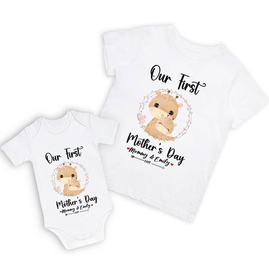 Our First Mother's Day Mom and Baby Set/Matching Shirt, Mummy and Baby Gift, Mama Baby Giraffes, T-shirt Bodysuit Romper Babygrow Vest Set, New Mom Gift, Mother's Day Gift
