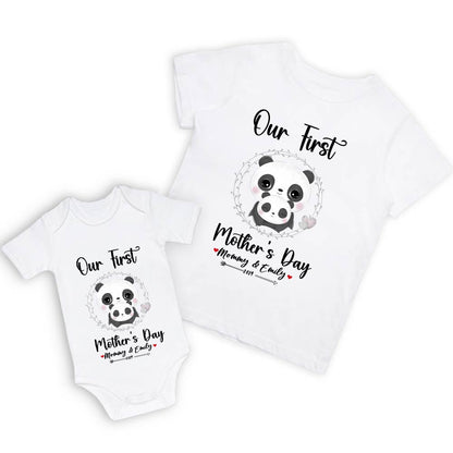 Our First Mother's Day Mom and Baby Set/Matching Shirt, Mummy and Baby Gift, Mama Baby Pandas, T-shirt Bodysuit Romper Babygrow Vest Set, New Mom Gift, Mother's Day Gift