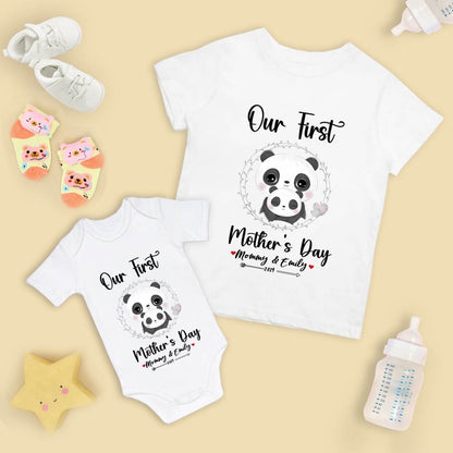 Our First Mother's Day Mom and Baby Set/Matching Shirt, Mummy and Baby Gift, Mama Baby Pandas, T-shirt Bodysuit Romper Babygrow Vest Set, New Mom Gift, Mother's Day Gift