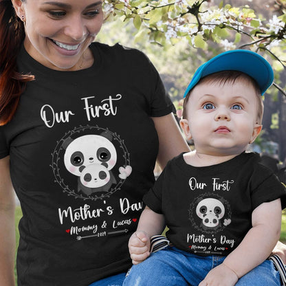 Our First Mother's Day Mom and Baby Set/Matching Shirt, Mummy and Baby Gift, Mama Baby Pandas, T-shirt Bodysuit Romper Babygrow Vest Set, New Mom Gift, Mother's Day Gift