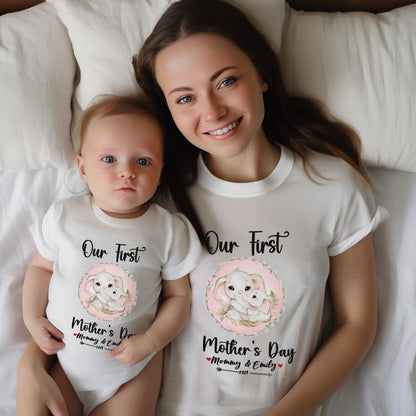 Our First Mother's Day Mom and Baby Set/Matching Shirt, Mummy and Baby Gift, Mama Baby Elephants, T-shirt Bodysuit Romper Babygrow Vest Set, New Mom Gift, Mother's Day Gift