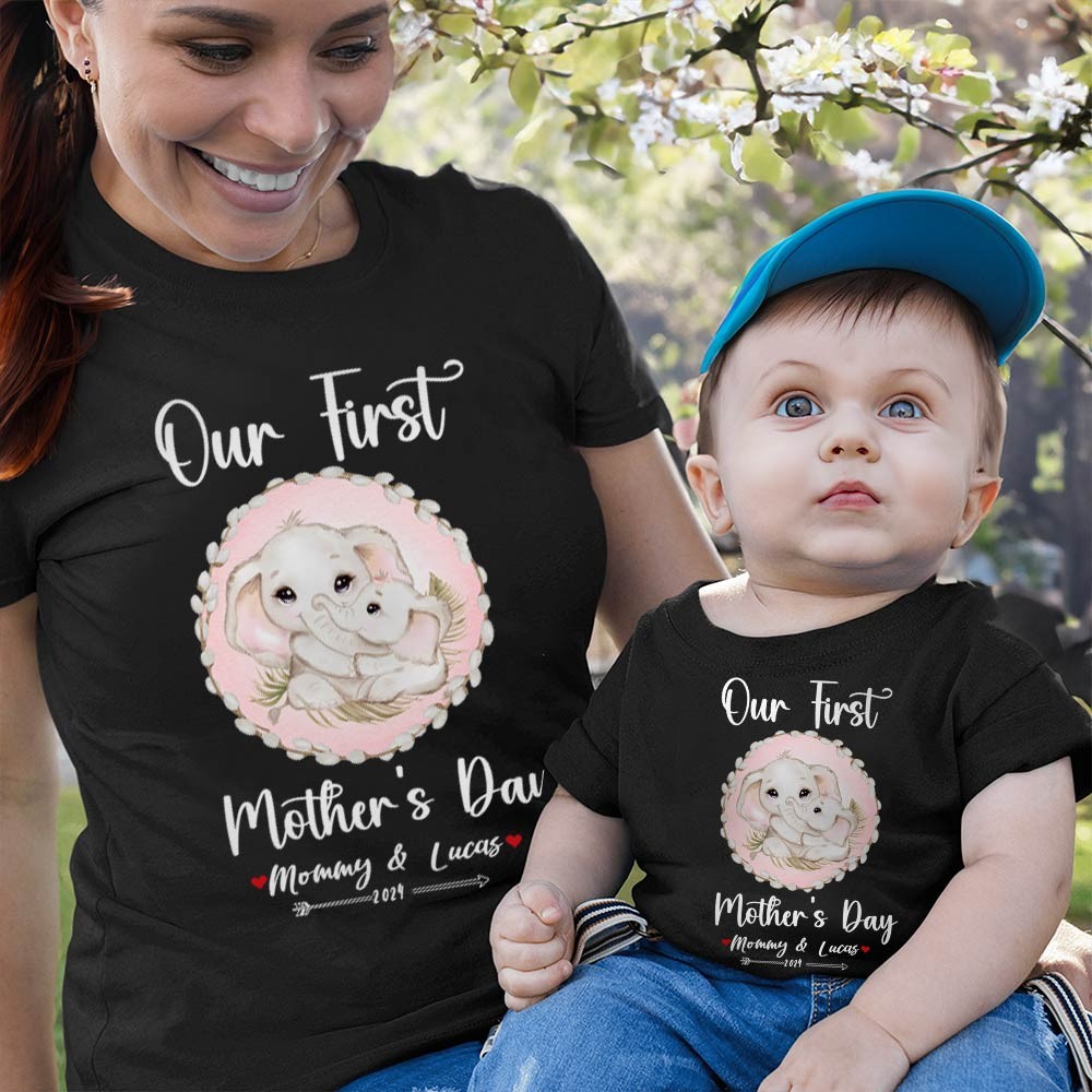 Our First Mother's Day Mom and Baby Set/Matching Shirt, Mummy and Baby Gift, Mama Baby Elephants, T-shirt Bodysuit Romper Babygrow Vest Set, New Mom Gift, Mother's Day Gift