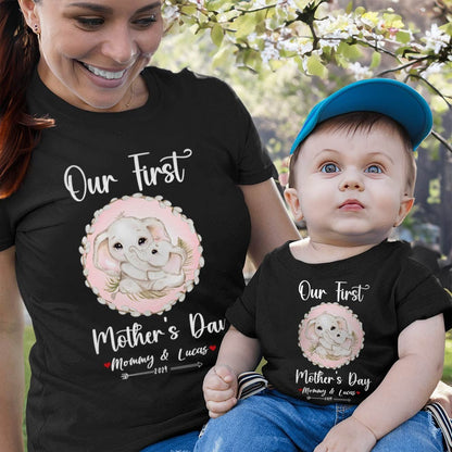 Our First Mother's Day Mom and Baby Set/Matching Shirt, Mummy and Baby Gift, Mama Baby Elephants, T-shirt Bodysuit Romper Babygrow Vest Set, New Mom Gift, Mother's Day Gift
