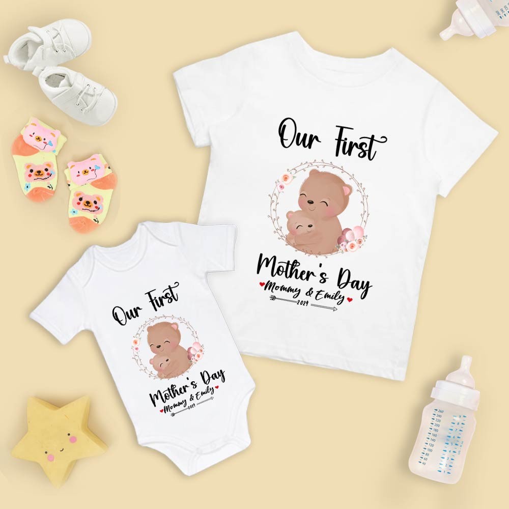 Our First Mother's Day Mom and Baby Set/Matching Shirt, Mummy and Baby Gift, Mama Baby Bears, T-shirt Bodysuit Romper Babygrow Vest Set, New Mom Gift, Mother's Day Gift