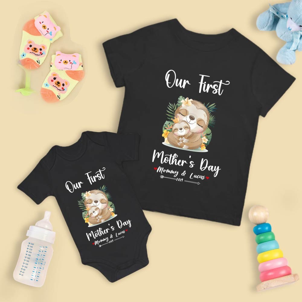 Our First Mother's Day Mom and Baby Set/Matching Shirt, Mummy and Baby Gift, Mama Baby Slothes, T-shirt Bodysuit Romper Babygrow Vest Set, New Mom Gift, Mother's Day Gift