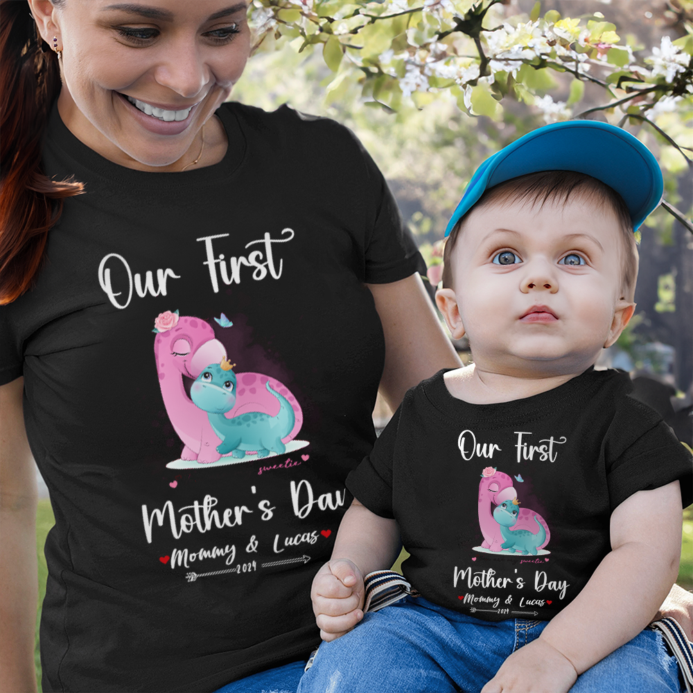 Our First Mother's Day Mom and Baby Set/Matching Shirt, Mummy and Baby Gift, Mama Baby Dinosaurs, T-shirt Bodysuit Romper Babygrow Vest Set, New Mom Gift, Mother's Day Gift