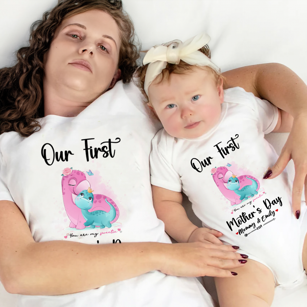 Our First Mother's Day Mom and Baby Set/Matching Shirt, Mummy and Baby Gift, Mama Baby Dinosaurs, T-shirt Bodysuit Romper Babygrow Vest Set, New Mom Gift, Mother's Day Gift