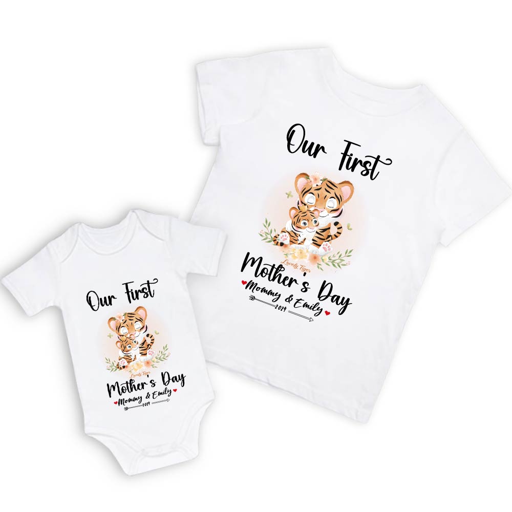 Our First Mother's Day Mom and Baby Set/Matching Shirt, Mummy and Baby Gift, Mama Baby Tigers, T-shirt Bodysuit Romper Babygrow Vest Set, New Mom Gift, Mother's Day Gift