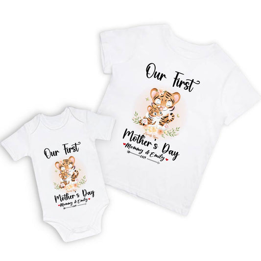 Our First Mother's Day Mom and Baby Set/Matching Shirt, Mummy and Baby Gift, Mama Baby Tigers, T-shirt Bodysuit Romper Babygrow Vest Set, New Mom Gift, Mother's Day Gift