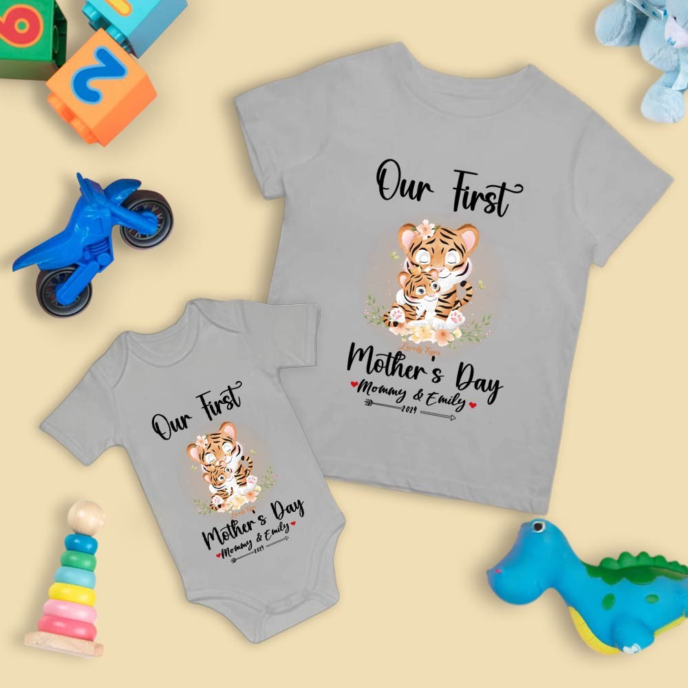 Our First Mother's Day Mom and Baby Set/Matching Shirt, Mummy and Baby Gift, Mama Baby Tigers, T-shirt Bodysuit Romper Babygrow Vest Set, New Mom Gift, Mother's Day Gift