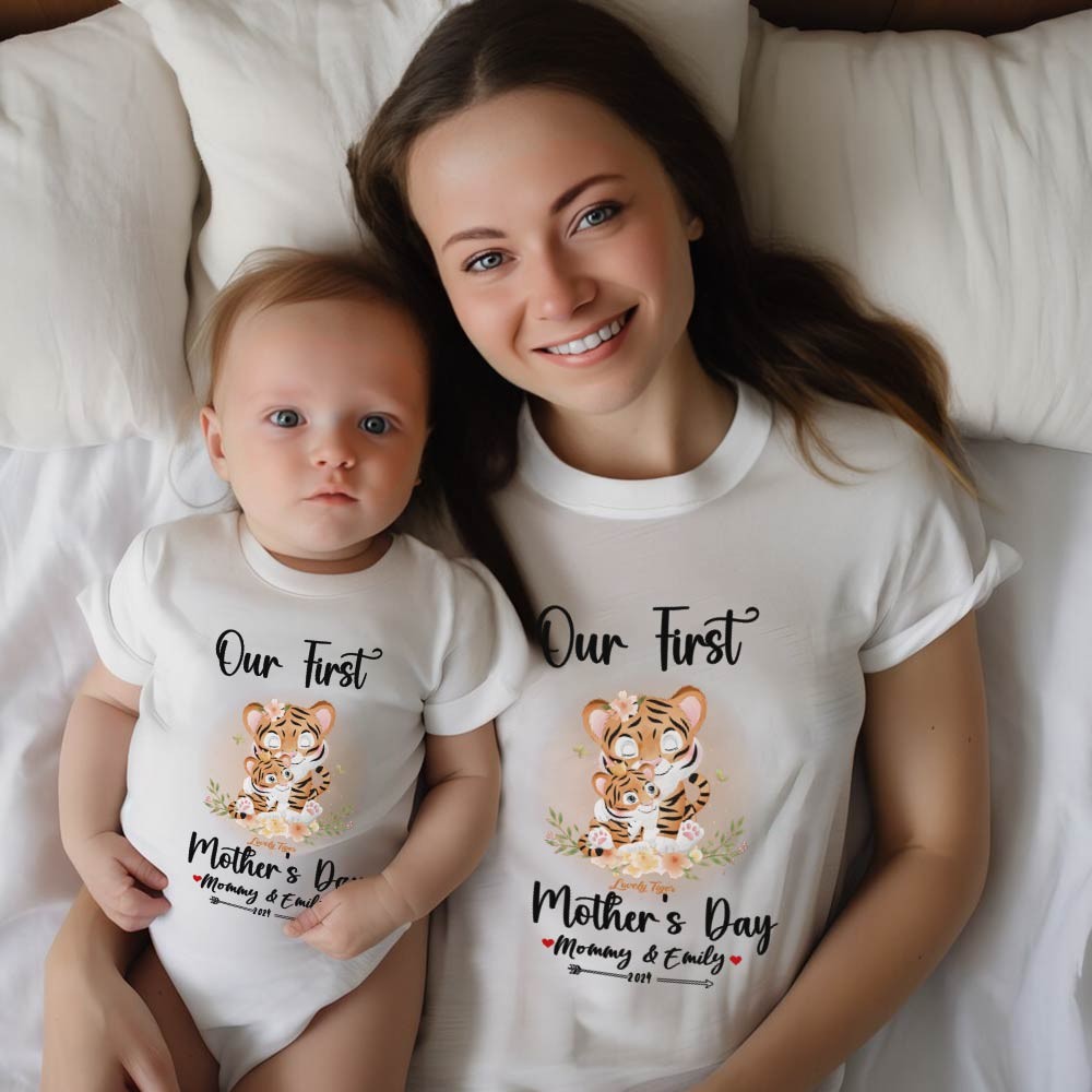 Our First Mother's Day Mom and Baby Set/Matching Shirt, Mummy and Baby Gift, Mama Baby Tigers, T-shirt Bodysuit Romper Babygrow Vest Set, New Mom Gift, Mother's Day Gift