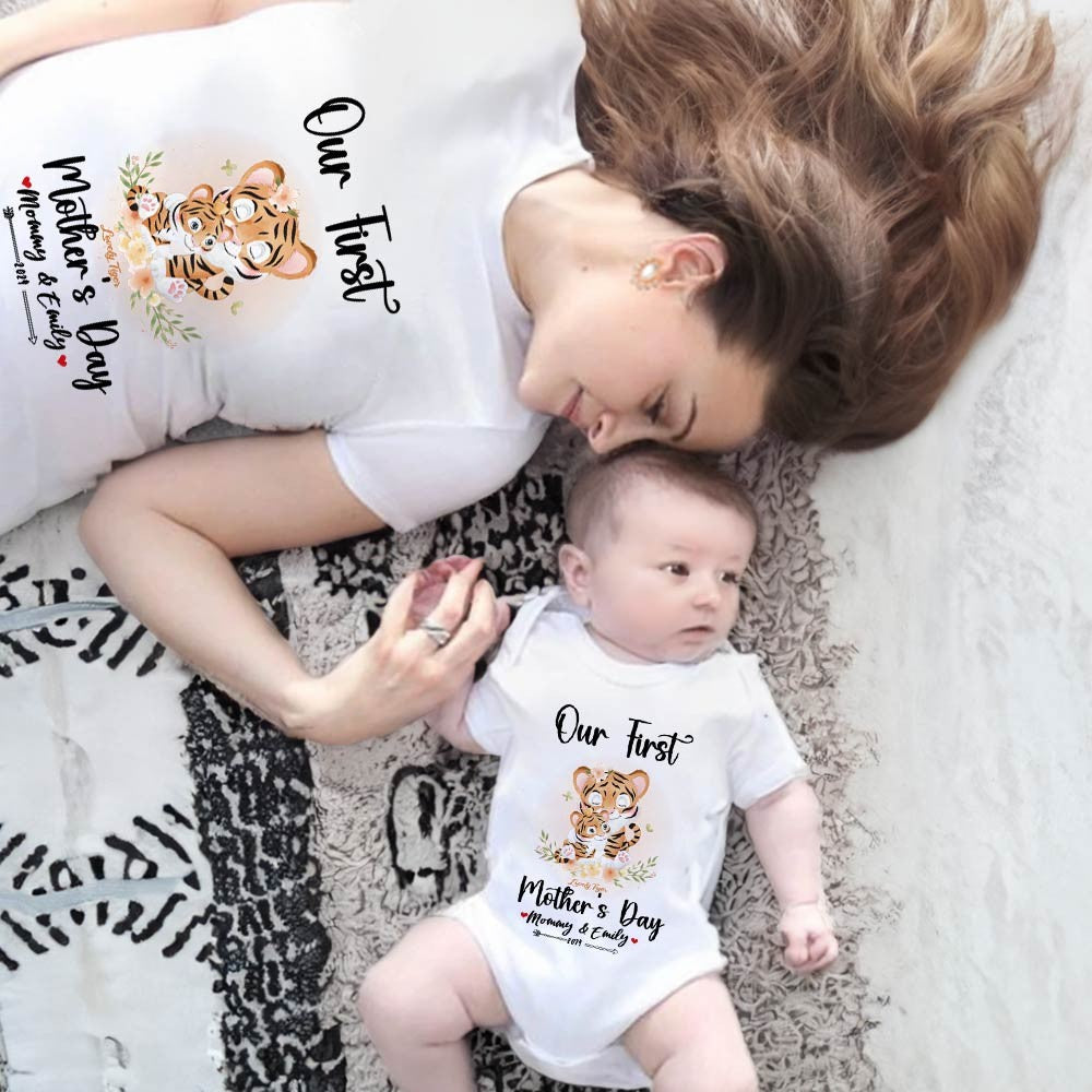 Our First Mother's Day Mom and Baby Set/Matching Shirt, Mummy and Baby Gift, Mama Baby Tigers, T-shirt Bodysuit Romper Babygrow Vest Set, New Mom Gift, Mother's Day Gift