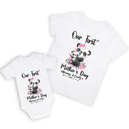 Our First Mother's Day Mom and Baby Set/Matching Shirt, Mummy and Baby Gift, Mama Baby Pandas, T-shirt Bodysuit Romper Babygrow Vest Set, New Mom Gift, Mother's Day Gift