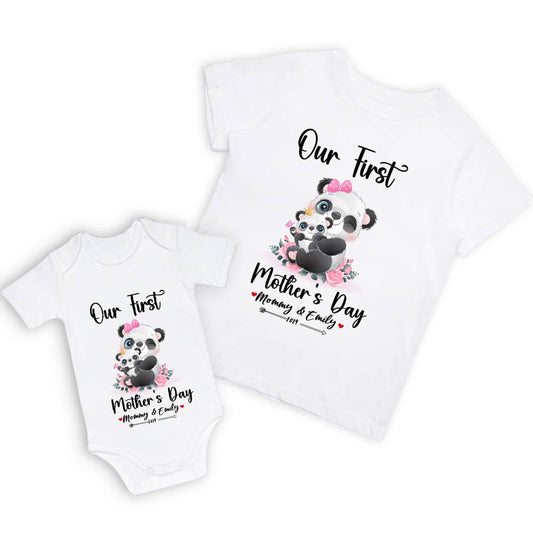 Our First Mother's Day Mom and Baby Set/Matching Shirt, Mummy and Baby Gift, Mama Baby Pandas, T-shirt Bodysuit Romper Babygrow Vest Set, New Mom Gift, Mother's Day Gift