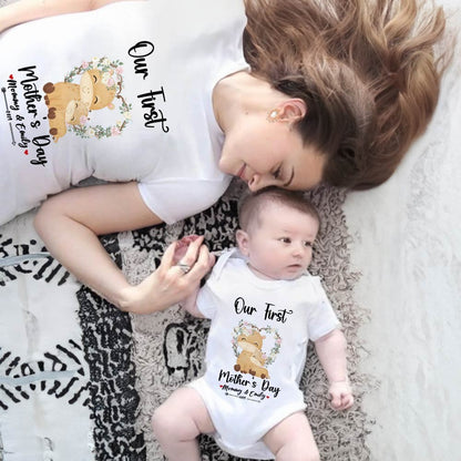 Our First Mother's Day Mom and Baby Set/Matching Shirt, Mummy and Baby Gift, Mama Baby Giraffes, T-shirt Bodysuit Romper Babygrow Vest Set, New Mom Gift, Mother's Day Gift