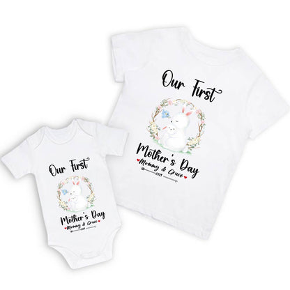 Our First Mother's Day Mom and Baby Set/Matching Shirt, Mummy and Baby Gift, Mama Baby Bunnies, T-shirt Bodysuit Romper Babygrow Vest Set, New Mom Gift, Mother's Day Gift