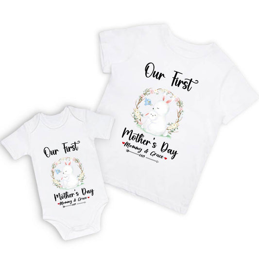 Our First Mother's Day Mom and Baby Set/Matching Shirt, Mummy and Baby Gift, Mama Baby Bunnies, T-shirt Bodysuit Romper Babygrow Vest Set, New Mom Gift, Mother's Day Gift