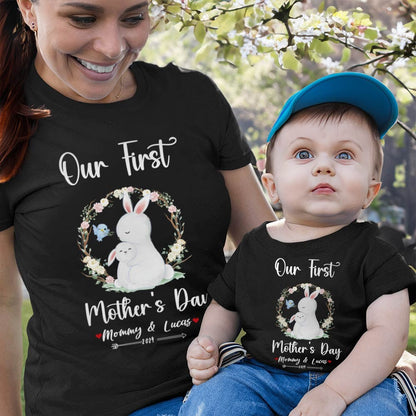 Our First Mother's Day Mom and Baby Set/Matching Shirt, Mummy and Baby Gift, Mama Baby Bunnies, T-shirt Bodysuit Romper Babygrow Vest Set, New Mom Gift, Mother's Day Gift