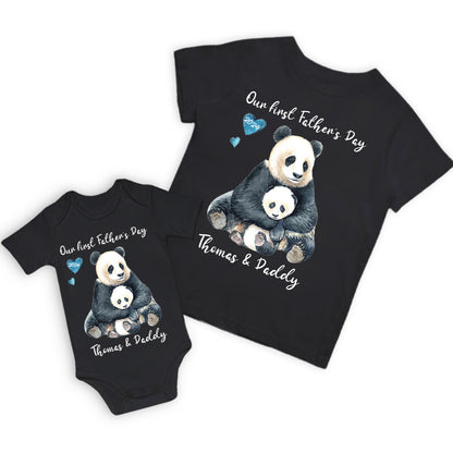 Personalized Panda Parent-Child Shirts, Our First Father's Day Shirt, Panda Shirt, Cotton Father & Baby Matching Shirts, Father's Day Gift for Dad