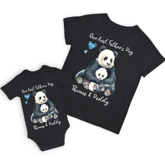 Personalized Panda Parent-Child Shirts, Our First Father's Day Shirt, Panda Shirt, Cotton Father & Baby Matching Shirts, Father's Day Gift for Dad