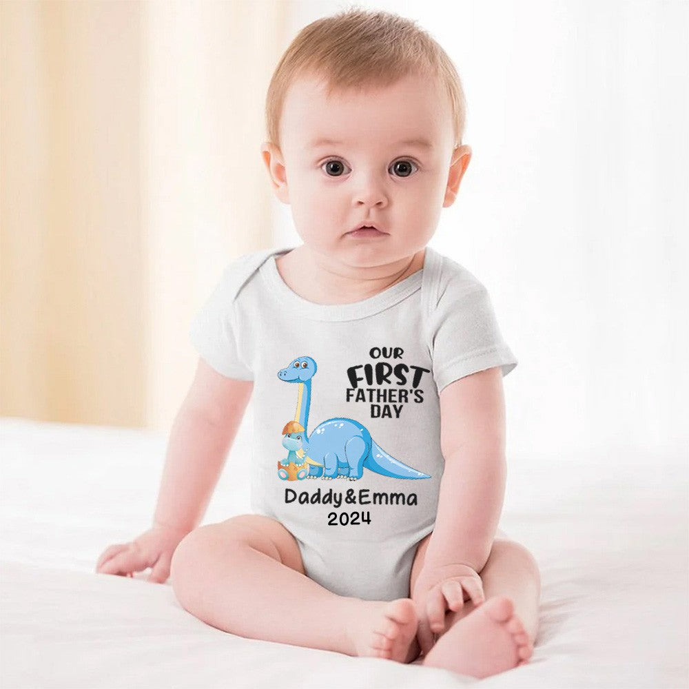 Personalized Brachiosaurus Name Parent-child T-Shirts, Our First Father's Day Shirt, Cotton Father & Baby Matching Shirts, Gift for Dad/Grandpa