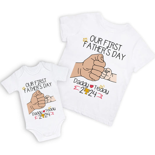 Personalized Hand to Hand Shirts, Matching Daddy Baby Shirts, Dad and Kid First Bump Shirt, Father's Day Gift, Our First Father's Day Shirt for Dad