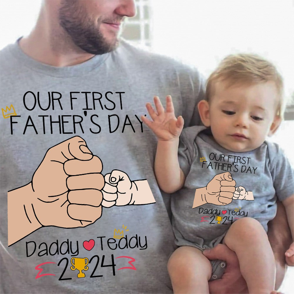 Personalized Hand to Hand Shirts, Matching Daddy Baby Shirts, Dad and Kid First Bump Shirt, Father's Day Gift, Our First Father's Day Shirt for Dad