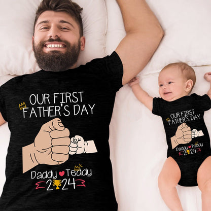 Personalized Hand to Hand Shirts, Matching Daddy Baby Shirts, Dad and Kid First Bump Shirt, Father's Day Gift, Our First Father's Day Shirt for Dad