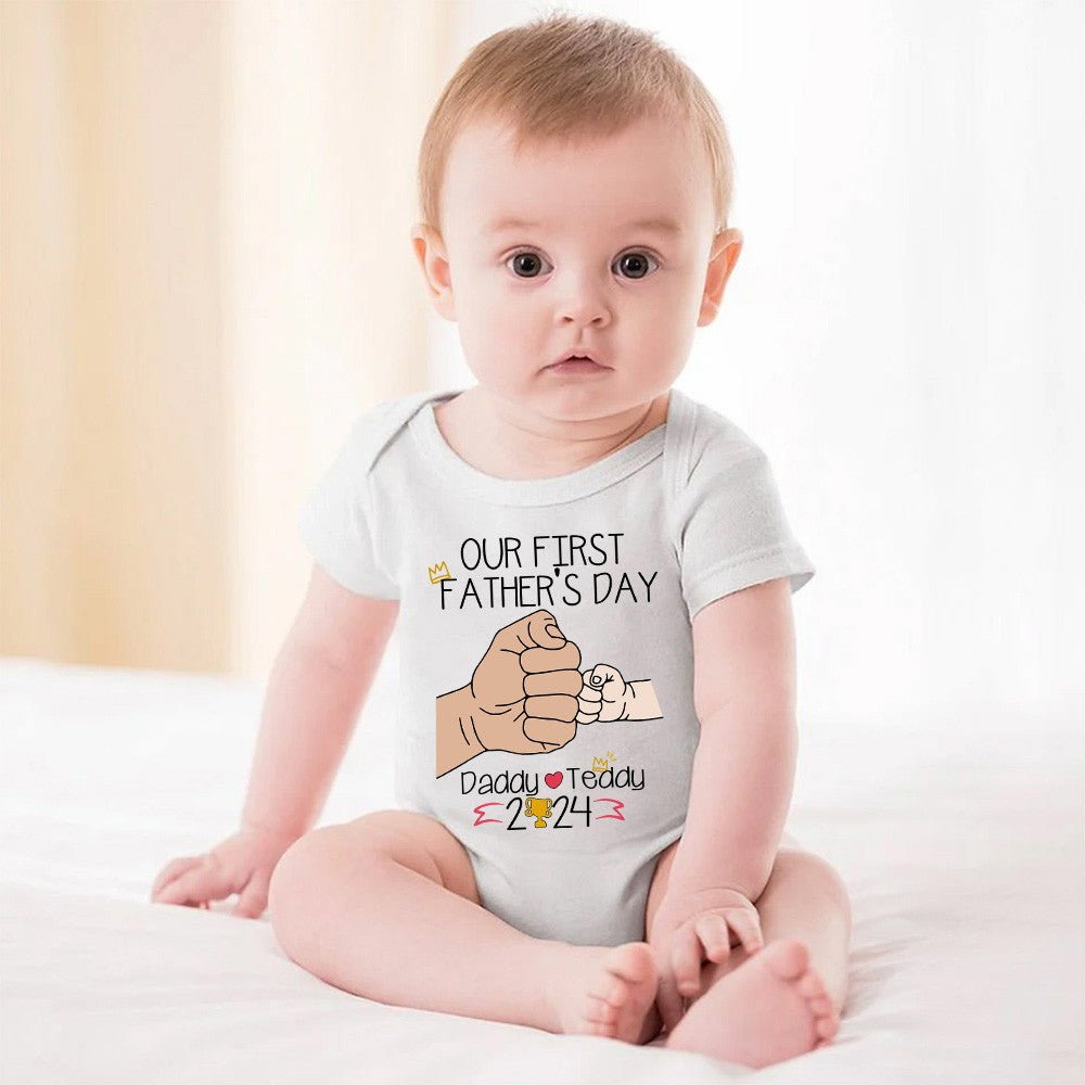 Personalized Hand to Hand Shirts, Matching Daddy Baby Shirts, Dad and Kid First Bump Shirt, Father's Day Gift, Our First Father's Day Shirt for Dad