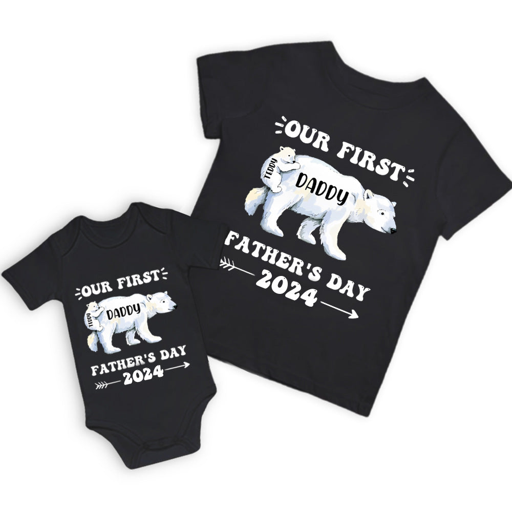 Personalized Daddy Polar Bear & Baby Polar Bear T-Shirt, Our First Father's Day Shirt, Polar Bear Shirts, Cotton Matching Shirt, Gift for Dad/Newborn