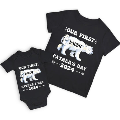 Personalized Daddy Polar Bear & Baby Polar Bear T-Shirt, Our First Father's Day Shirt, Polar Bear Shirts, Cotton Matching Shirt, Gift for Dad/Newborn