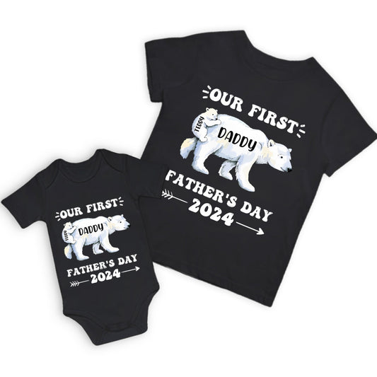 Personalized Daddy Polar Bear & Baby Polar Bear T-Shirt, Our First Father's Day Shirt, Polar Bear Shirts, Cotton Matching Shirt, Gift for Dad/Newborn
