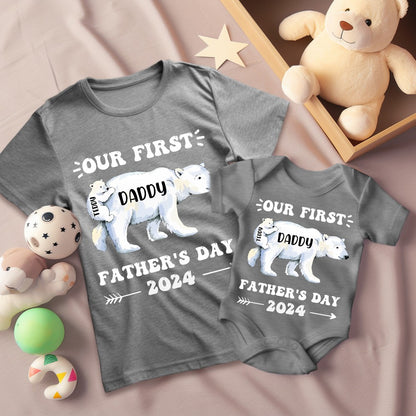Personalized Daddy Polar Bear & Baby Polar Bear T-Shirt, Our First Father's Day Shirt, Polar Bear Shirts, Cotton Matching Shirt, Gift for Dad/Newborn