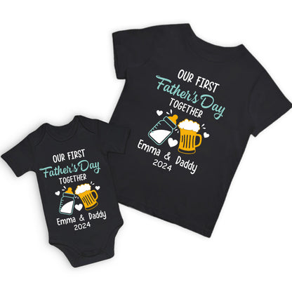 Personalized Beer & Bottle Matching Shirts, Our First Father's Day Together Shirt, Cotton Bodysuit, Father and Baby Shirt, Father's Day Gift for Dad