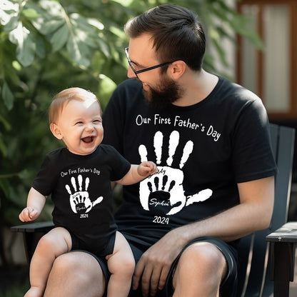 Custom Handprint Parent-Child T-Shirt, Our First Father's Day Together Shirt, Father & Baby Matching Shirt, Father's Day Gift, Gift for New Dad/Baby