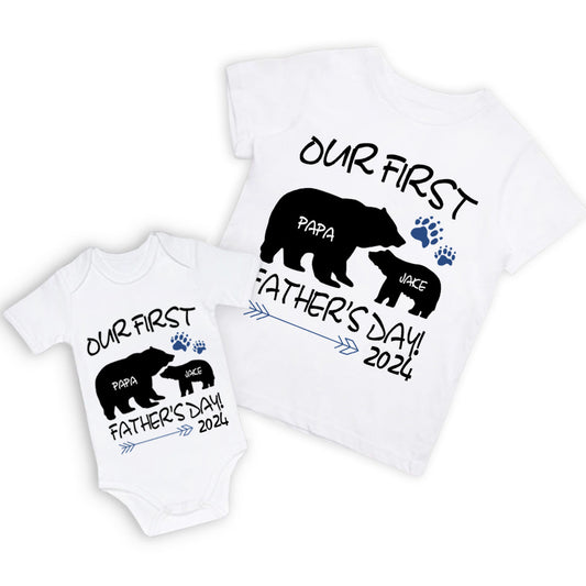 Custom Daddy Bear & Baby Bear T-Shirt, Our First Father's Day Shirt, Family Gift, Cotton Matching Shirt, Father's Day Gift, Gift for Dad/Baby
