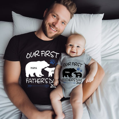 Custom Daddy Bear & Baby Bear T-Shirt, Our First Father's Day Shirt, Family Gift, Cotton Matching Shirt, Father's Day Gift, Gift for Dad/Baby