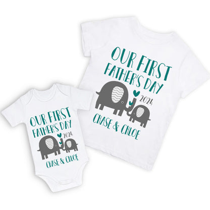 Personalized Elephant Parent-Child Shirts, Our First Father's Day Shirt, Elephant Shirt, Cotton Father & Baby Matching Shirts, Gift for Dad/Grandpa