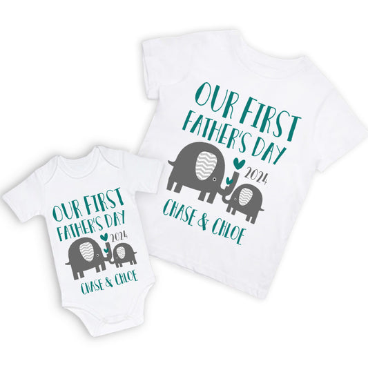 Personalized Elephant Parent-Child Shirts, Our First Father's Day Shirt, Elephant Shirt, Cotton Father & Baby Matching Shirts, Gift for Dad/Grandpa