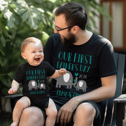 Personalized Elephant Parent-Child Shirts, Our First Father's Day Shirt, Elephant Shirt, Cotton Father & Baby Matching Shirts, Gift for Dad/Grandpa