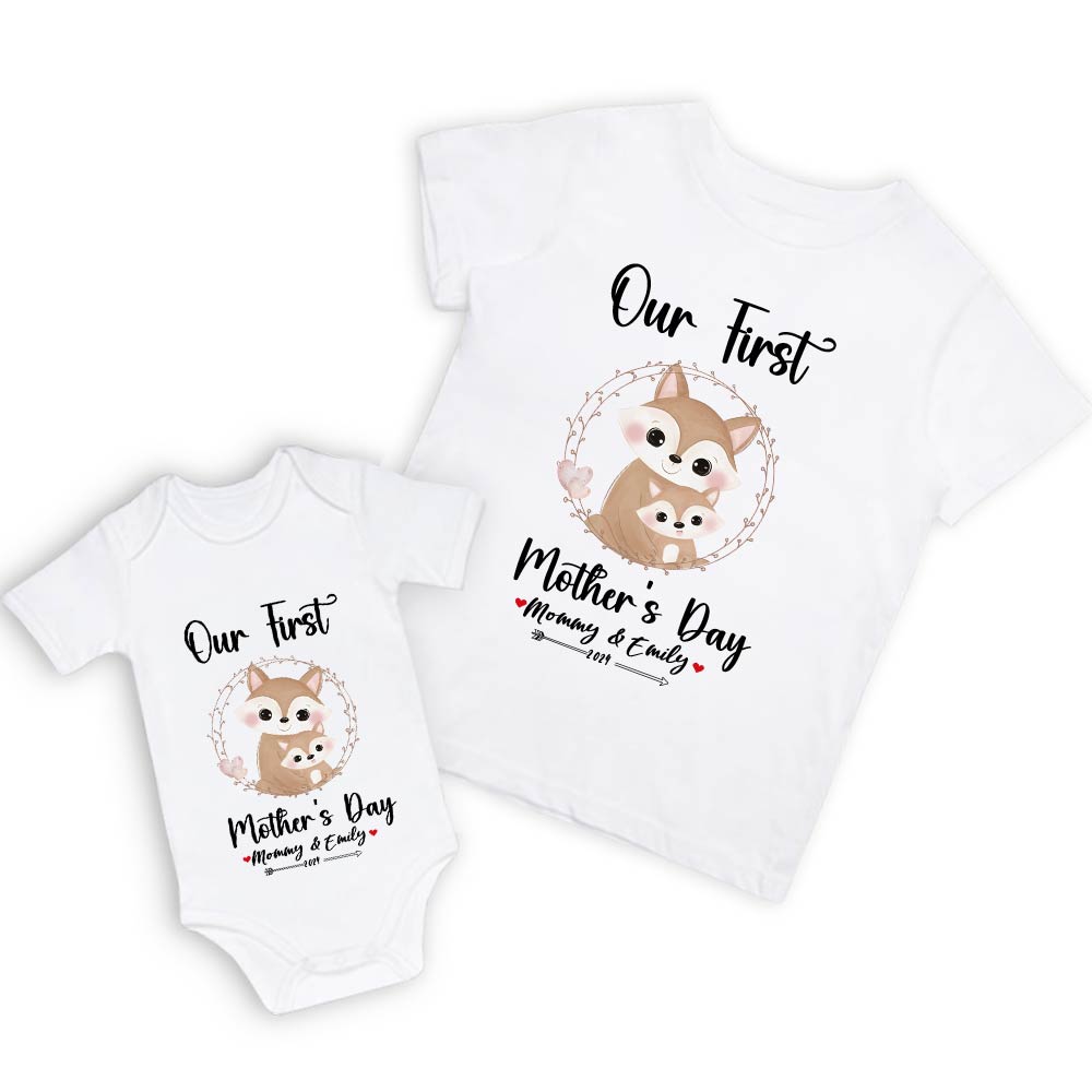 Our First Mother's Day Mom and Baby Set/Matching Shirt, Mummy and Baby Gift, Mama Baby Foxes, T-shirt Bodysuit Romper Babygrow Vest Set, New Mom Gift, Mother's Day Gift