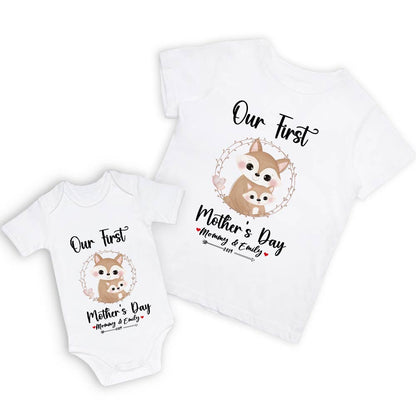Our First Mother's Day Mom and Baby Set/Matching Shirt, Mummy and Baby Gift, Mama Baby Foxes, T-shirt Bodysuit Romper Babygrow Vest Set, New Mom Gift, Mother's Day Gift
